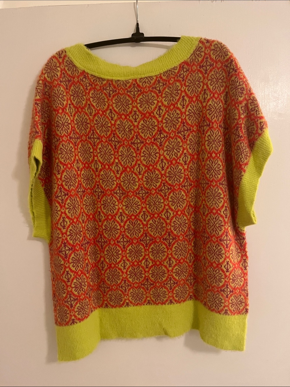 Free People Through the Motions Vest Neon Lime & Coral Patterned V-Neck Sweater - Picture 5 of 6